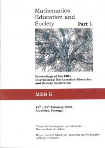 Capa do livro "Mathematics Education and Society: Proceedings of the Second International Mathematics Education and Society Conference - Part 1". Editores: João Filipe Matos, Paola Valero & Keiko Yasukawa