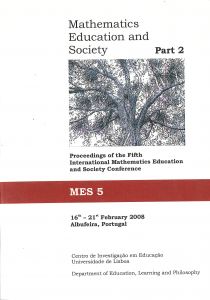 Capa do livro "Mathematics Education and Society: Proceedings of the Second International Mathematics Education and Society Conference - Part 2". Editores: João Filipe Matos, Paola Valero & Keiko Yasukawa